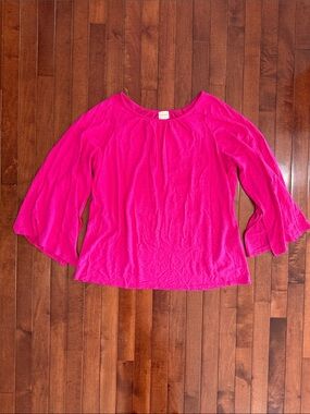Chico's Hot Pink Scoop Neck Bell Sleeve Linen Blend Top Size 2